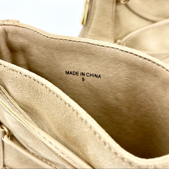 BEBE Benci High Heel Tassel Open Toe Nude Suede Ankle Bootie Size 9 - Picture 13 of 16